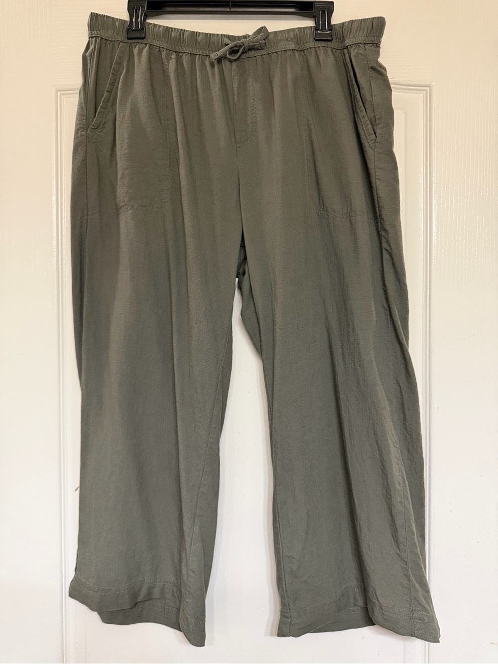 Splendid Linen Blend Wide Leg Crop Pants Olive Green Drawstring Pockets Size XL